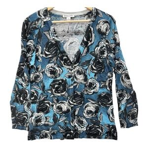 Pendleton Silk & Cashmere Classic Floral Cardigan Womens L Black‎ & Blue NWOT